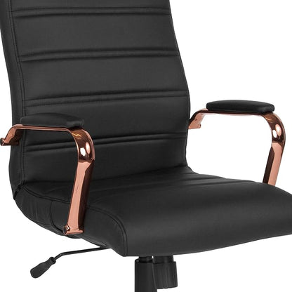 EMMA + OLIVER Faux Leather High-Back Swivel Home Office Desk Chair with Wheels, Padded Seat, and Armrests, Adjustable Height Multipurpose Office Chair, Black/Rose Gold