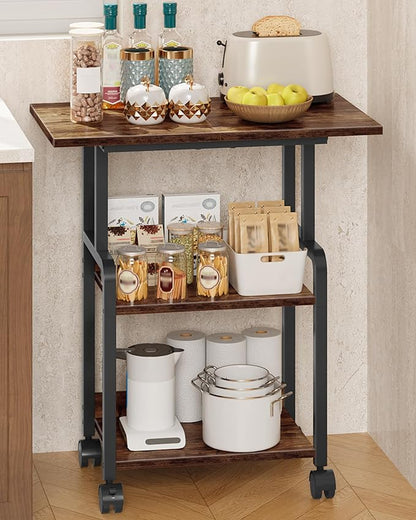 CHOEZON 23.6-in Printer Stand with Storage, 3-Tier Printer Table for Home Office, Printer Cart Under Desk Storage, Suitable for Study, Kitchen, Living Room, Rustic Brown and Black TPS02BF