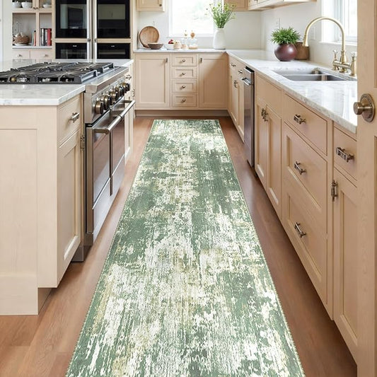 RELEANY Washable Area Rugs 2'x10' Non-Slip Modern Abstract Soft for Living Room Entryway Bedroom Kitchen, Print Pattern, Light Green/Yellow
