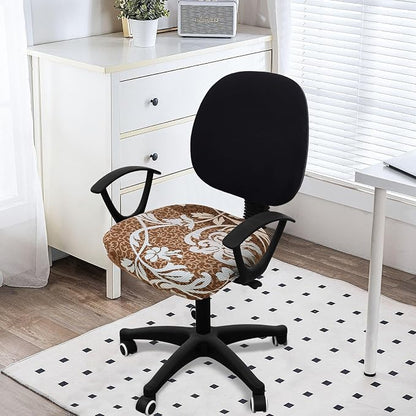 Smiry Printed Office Computer Chair Seat Covers, Stretch Fit Universal Desk Rotating Chair Cover Washable Removable Seat Cushion Protectors - Brown and Blue