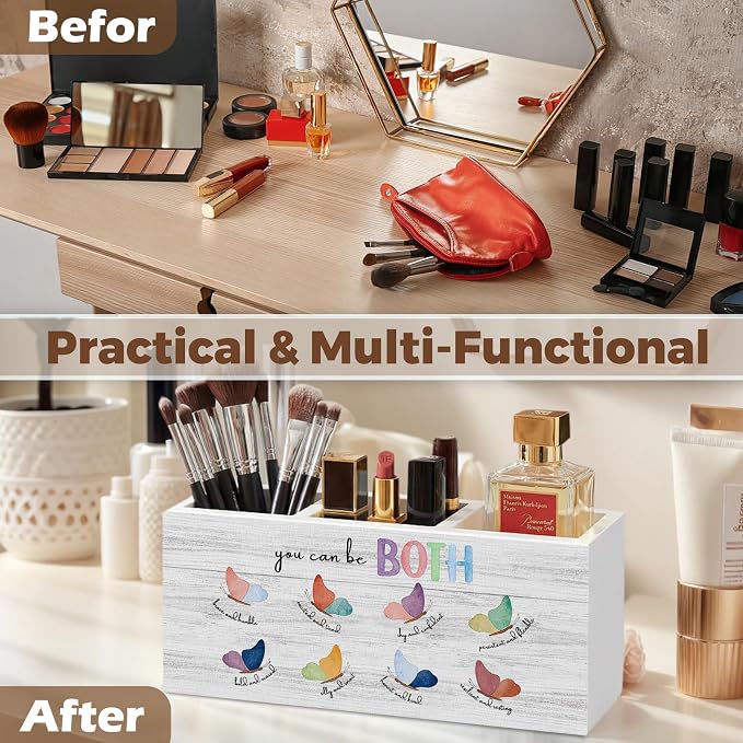Mental Health Office Therapy Pencil Pen Holder for Desk Organizer, Boho Therapy Office Decor, Motivational You Can Be Both Wooden Box Decorations for Home Classroom Desk Tabletop Decor