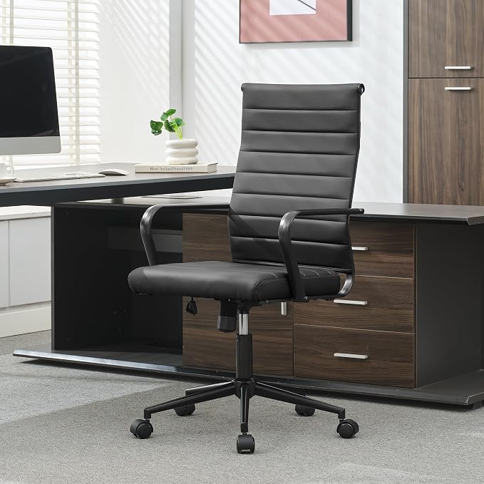 Okeysen Office Desk Chair Conference Room Chairs Modern Ergonomic Executive Swivel Chair Adjustable Height PU Leather Home Desk Chairs with Armrests Comfy Computer Task Chairs with Wheels (Black)