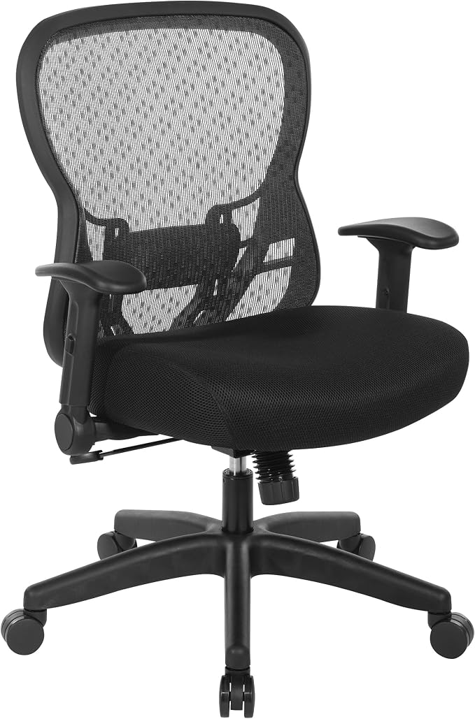 Space Seating 529 Series Deluxe R2 SpaceGrid Mesh Back and Memory Foam Seat, 2-to-1 Synchro Tilt Control, Adjustable Tilt Tension, Lumbar Support and Flip Arms Office Chair, Black