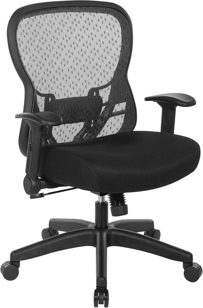 Space Seating 529 Series Deluxe R2 SpaceGrid Mesh Back and Memory Foam Seat, 2-to-1 Synchro Tilt Control, Adjustable Tilt Tension, Lumbar Support and Flip Arms Office Chair, Black