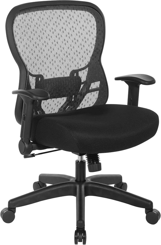 Space Seating 529 Series Deluxe R2 SpaceGrid Mesh Back and Memory Foam Seat, 2-to-1 Synchro Tilt Control, Adjustable Tilt Tension, Lumbar Support and Flip Arms Office Chair, Black