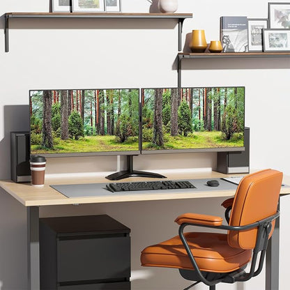 WALI Dual Monitor Stand for Desk, Monitor Stands for 2 Monitors up to 27 inch, Dual Monitors Mount Fits up to 22lbs, Free Standing Full Motion Dual Monitors Arm for Desk (MF002), Black