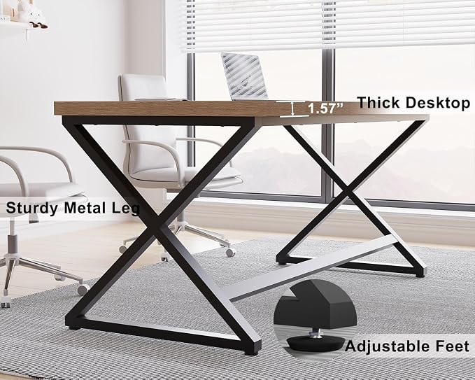 IBF Rustic Computer Desk, Modern Metal Home Office Desk, Farmhouse Work Study Writing Desk in Bedroom, Minimalist Wood Laptop Executive Workstation Computer PC Gaming Table, Rustic Oak, 55 in