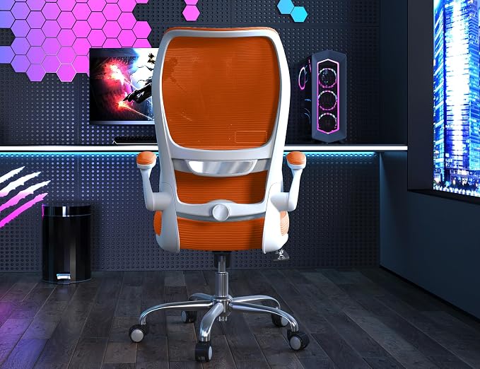 TRALT Ergonomic Office Chair - Desk Chair with Wave High Back Adjustable Lumbar Support Computer Chair - Gaming Chairs Mesh Backrest and PU Leather Seat for Home Reading Chairs to Adults (Orange)