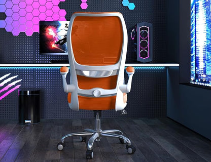 TRALT Ergonomic Office Chair - Desk Chair with Wave High Back Adjustable Lumbar Support Computer Chair - Gaming Chairs Mesh Backrest and PU Leather Seat for Home Reading Chairs to Adults (Orange)