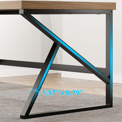 HSH Minimalist PC Desk, Industrial Home Office Desk, Sturdy Wood and Metal Desk, Rustic Vintage Oak 55 Inch Work Study Writing Desks Computer Table for Living Room Bedroom