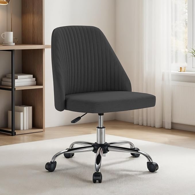 Simple Deluxe Armless Office Desk Chair, Modern Cute Swivel Vanity Chair Comfy Home Office Chairs with Wheels Height Adjustable Rolling Computer Task for Living Room, Make-up, Bedroom, Dark Grey