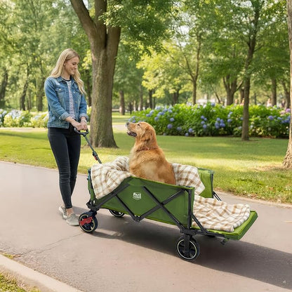 TIMBER RIDGE 49" Extra Long Collapsible Folding Wagon with Tailgate and Brakes, 300lbs Heavy Duty Wagon Carts Foldable, 250L Capacity Portable Cart for Dogs, Garden, Outdoor Camping Sports, Green