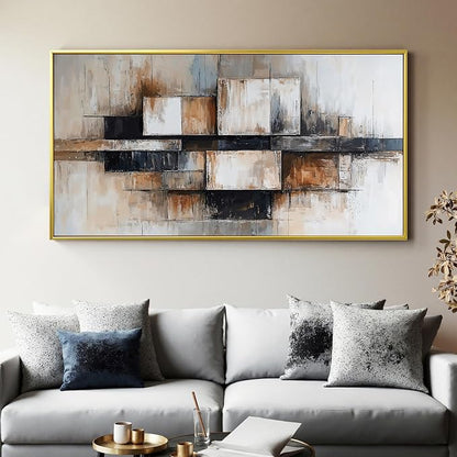 Modern Abstract Geometric Oversized Wall Art Decor For Living Room Modern Abstract Beige And Black Wall Art Geometric Decorations Prints Wall Art For Bedroom And Office Gold Frame Wall Decor 29 X 58In