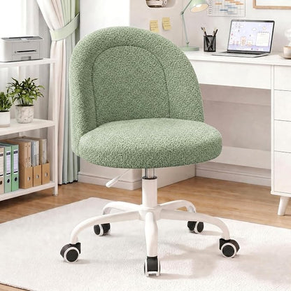 DurayLoly Armless Vanity Chair with Wheels, Ultra-Soft Teddy Fleece, Adjustable Height & 360°Swivel, Rolling Desk Chair for Bedroom, Dorm & Vanity Table, Ideal for Teens & Adults, Sage Green
