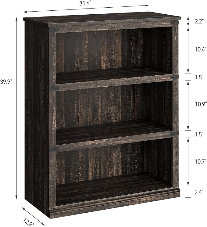 GarveeHome 3 Tier Farmhouse Bookcase, 39.9" Tall Book Shelf with Storage, Wooden Bookshelves 3 Shelf Display Shelvesfor Home Office, Living Room, Bed Room (Oak, 39.9" H x 31.5" W x 12.8" D)
