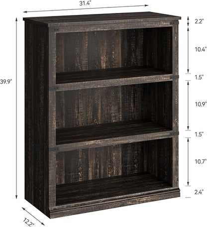 GarveeHome 3 Tier Farmhouse Bookcase, 39.9" Tall Book Shelf with Storage, Wooden Bookshelves 3 Shelf Display Shelvesfor Home Office, Living Room, Bed Room (Oak, 39.9" H x 31.5" W x 12.8" D)