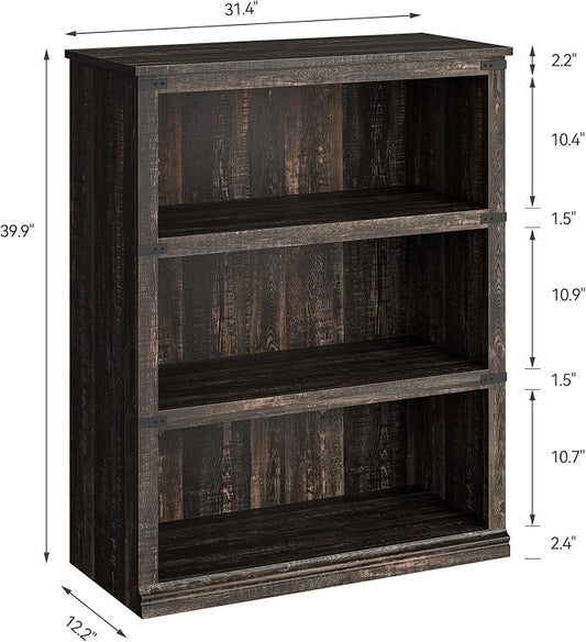 GarveeHome 3 Tier Farmhouse Bookcase, 39.9" Tall Book Shelf with Storage, Wooden Bookshelves 3 Shelf Display Shelvesfor Home Office, Living Room, Bed Room (Oak, 39.9" H x 31.5" W x 12.8" D)