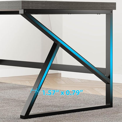 HSH Industrial Home Office Desk, Metal and Wood Computer Desk, Rustic Vintage Soho Work Study Writing Table, Modern PC Desk for Livingroom Bedroom, Farmhouse Computer Table Grey 55 inch Wide