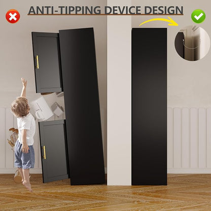 pozdeg 67" Tall Narrow Storage Cabinet Metal Bathroom Cabinet with 2 Doors & 4 Adjustable Shelves, Standing Pantry Cabinets Cupboard for Kitchen, Dining Room, Living Room and Bathroom (Black)