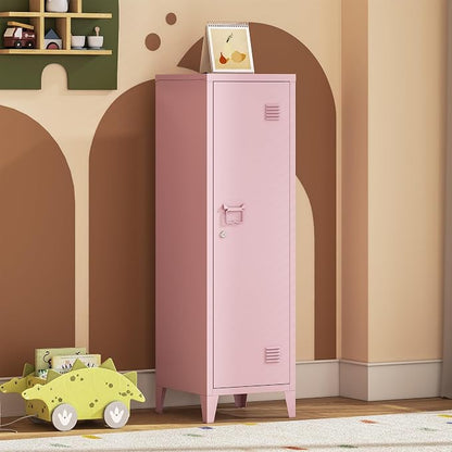 Locker Cabinet, 50" Pink Small Metal Locker Storage Cabinet for Employees with Locking Door and 2 Shelves Kids Locker Tool File Cabinets for Bedroom, Home Office, Garage, Bathroom