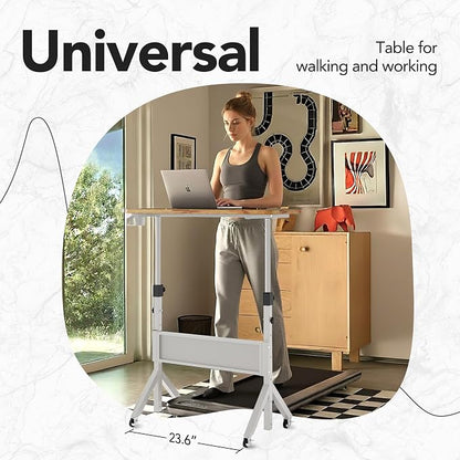 HUANUO Portable Standing Desk Adjustable Height, Mobile Stand Up Desk for Walking Pad and Treadmill, Rolling Computer Table with Wheels, 31.5"x15.75" Height 28.7"-46.1", Light Rustic