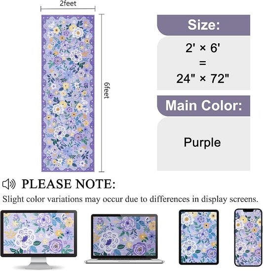 DUKINO 2x6 Runner Rug for Hallway, Washable Kitchen Rug with Non Slip Backing, Low Pile Soft Boho Floral Runner for Kitchen, Hallway, Entryway, Laundry, Bedroom, Purple