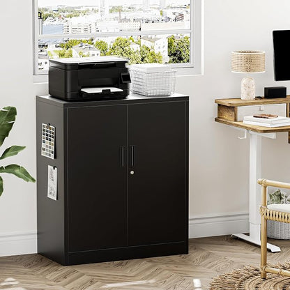 Metal Storage Cabinets, Locking Cabinet with 2 Doors and Shelves, 36" H Metal Garage Cabinet for Office, Home, Garage, Warehouse (Black)