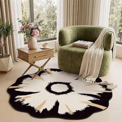 Latte&Fog Round Area Rug for Living Room, Modern Floral Washable Circle Rug, Boho Non Slip Low Pile Carpet for Bedroom, Dining Room, Entrance and Hallway(4ft Round)