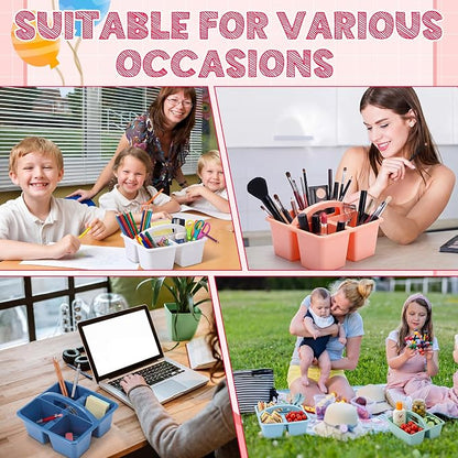 Potchen 12 Pack Classroom Caddy with Handle, Plastic Storage Caddy Organizer with 3 Compartments Portable Teacher Organization for Classroom School Table Desk Craft Art Workshop Home Office Supplies