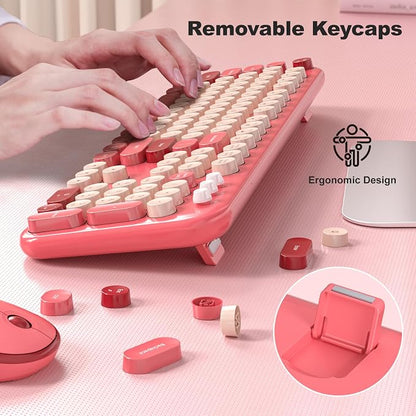 KNOWSQT Wireless Keyboard and Mouse Combo - Lovely Red 2.4G Full-Sized Colorful Keyboards, Round Keycap USB Dongle Plug Play Cute Keyboards for Windows, Laptop, PC, Desktop, Mac