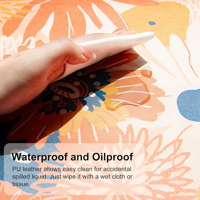 QiyI Large Desk Pad, Floral Mouse Pad Desktop Decor, Waterproof PU Leather Desk Cover Protector, Desk Accessories for Office Home Work Writing Gaming 31.5" x 15.7" - Orange Blue Flowers