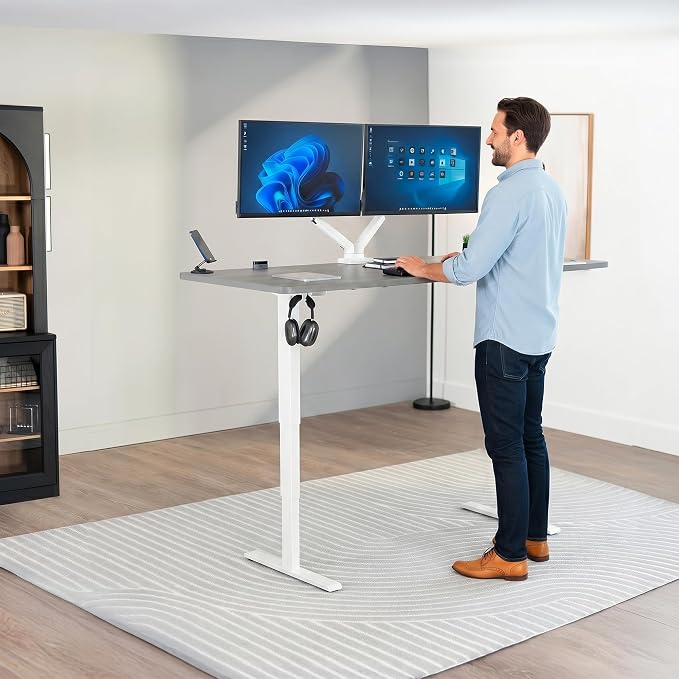 VIVO Electric 71 x 30 in Standing Desk, Touch Screen Adjustment, 220 lb Frame Support, 2E Series, Dark Gray Top, White Frame, DESK-KIT-2EW71G