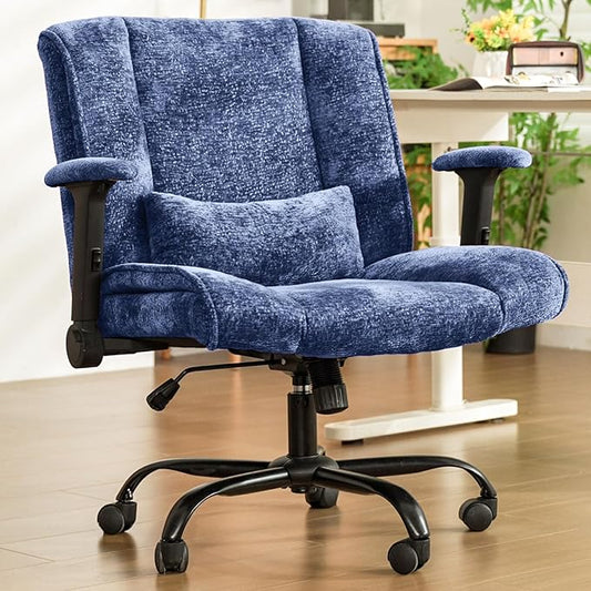 Criss Cross Chair with Wheels & Flip Arms, Wide Cross Legged Office Chair with Adjustable Tilt Criss-Cross Desk Chair with Lumbar Support for Home Office, Bedroom, Apartment Blue