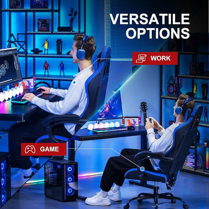 GTPLAYER Gaming Chair High Back Computer Chairs for Adults, Ergonomic Height Adjustable Recliner Chair 300lbs with Linkage Armrest and Lumbar Support for Home Office, Blue