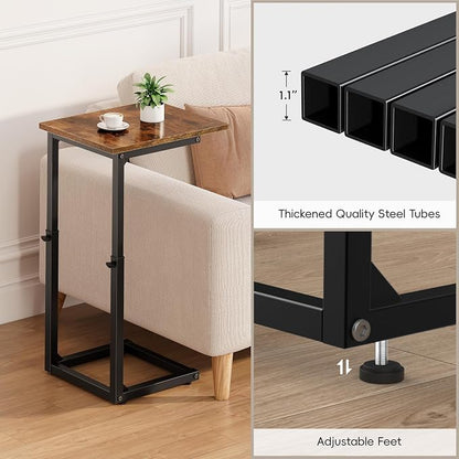 Vagusicc C-Shaped End Table for Couch, 33" Tall C Table Adjustable Height Side Table, Couch Side Tables with Metal Frame Slide Under Sofa, Sofa Table TV Tray for Living Room, Bedroom, Bedside, Brown