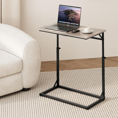 Vagusicc C Shaped End Table, 33.5"Tall Side Table for Couch, C-Table Sofa Table Adjustable Height Side Table, Large Surface Slide Under Couch Table, Coffee Table TV Tray for Living Room, Bedroom, Grey
