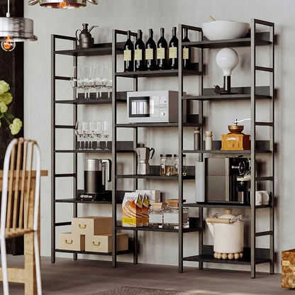 IRONCK Bookshelf, Bookshelves and Bookcases, 5 Tiers Bookshelf with Baffles, Large Book Shelf with Metal Shelving, Triple Wide Shelves for Living Room, Home Office