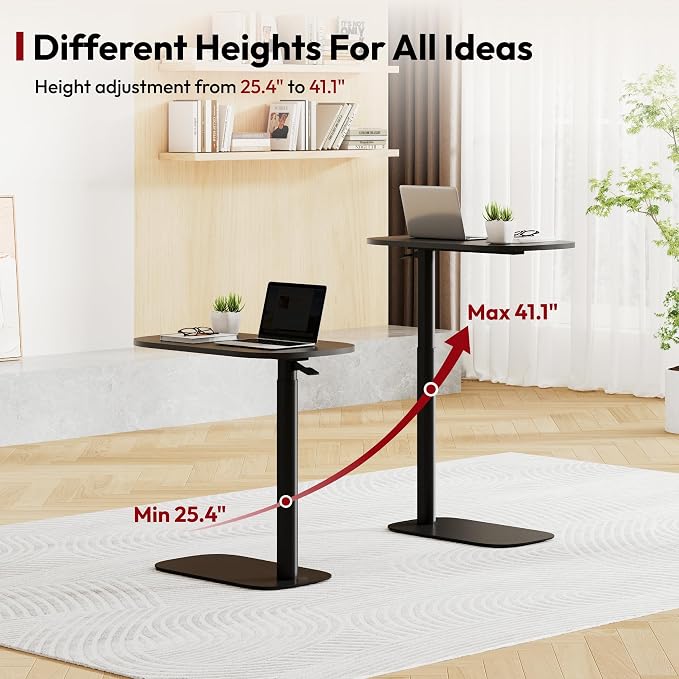 SANODESK Small Standing Desk Pneumatic Height Adjustable Sit Stand Laptop Desk Overbed Table Computer Cart for Home Office Workstations (23.6" W x 13.8" D, Black)
