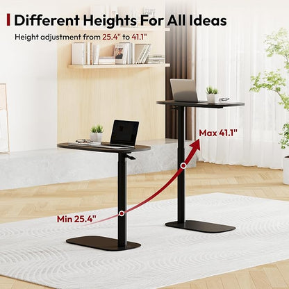 SANODESK Small Standing Desk Pneumatic Height Adjustable Sit Stand Laptop Desk Overbed Table Computer Cart for Home Office Workstations (23.6" W x 13.8" D, Black)