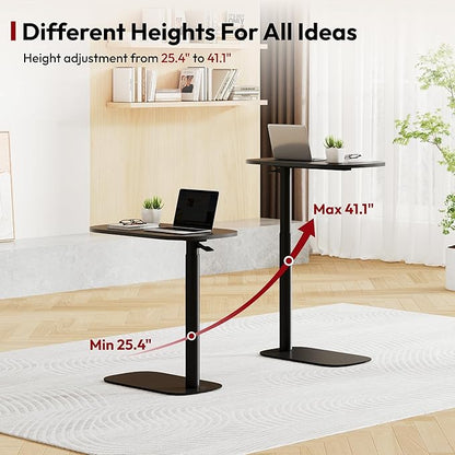 SANODESK Adjustable Overbed Bedside Table Pneumatic Adjustable Height Laptop Computer Standing Desk Cart with Tray, Hospital and Home Use(23.6" W x 13.8" D,Black)