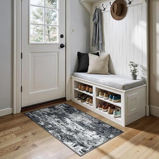 RELEANY Washable Area Rugs 2'x4' Non-Slip Modern Abstract Soft for Living Room Entryway Bedroom Kitchen, Print Pattern, Black Navy Blue Gray