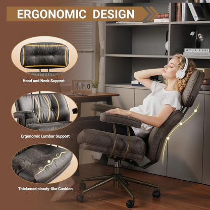 Home Office Chair,Ergonomic Computer Chair with Lumbar Support Adjustable Height,Mid-Century Modern Office Chair with Rolling Swivel Chair for Home Office Game Study(Suede Leather Chair,Brown)