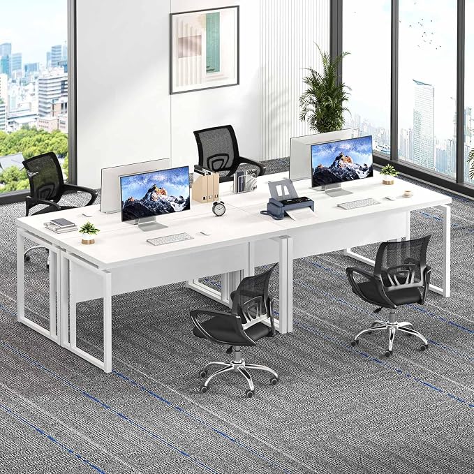 EXCEFUR White Computer Desk, Simple Wood and Metal Home Office Desk, Modern Study Writing Table Workstations for Living Room Bedroom, 53 Inch