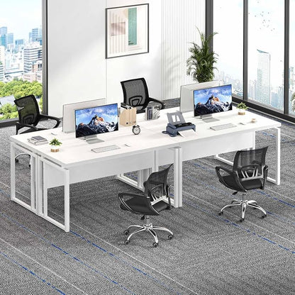 EXCEFUR White Computer Desk, Simple Wood and Metal Home Office Desk, Modern Study Writing Table Workstations for Living Room Bedroom, 53 Inch
