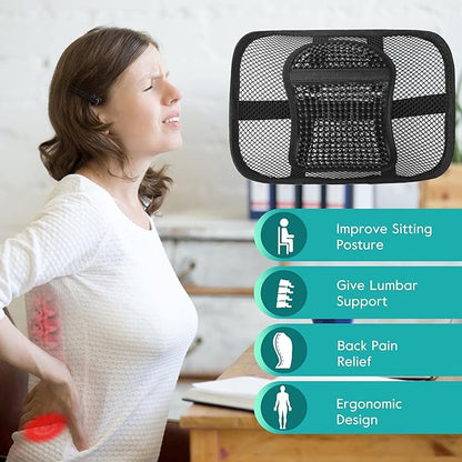 Samyoung Mesh Back Lumbar Support, Back Support Seat Cushion with Breathable Mesh for Office Chairs Car 12” x 16”