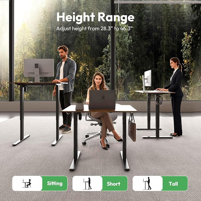 Electric Standing Desk,35x24 Inches Adjustable Height Stand up Desk, Sit Stand Home Office Desk with Splice Board, 3 Preset Heights,Equipped with Hooks,Ergonomic Computer Workstation，Brown