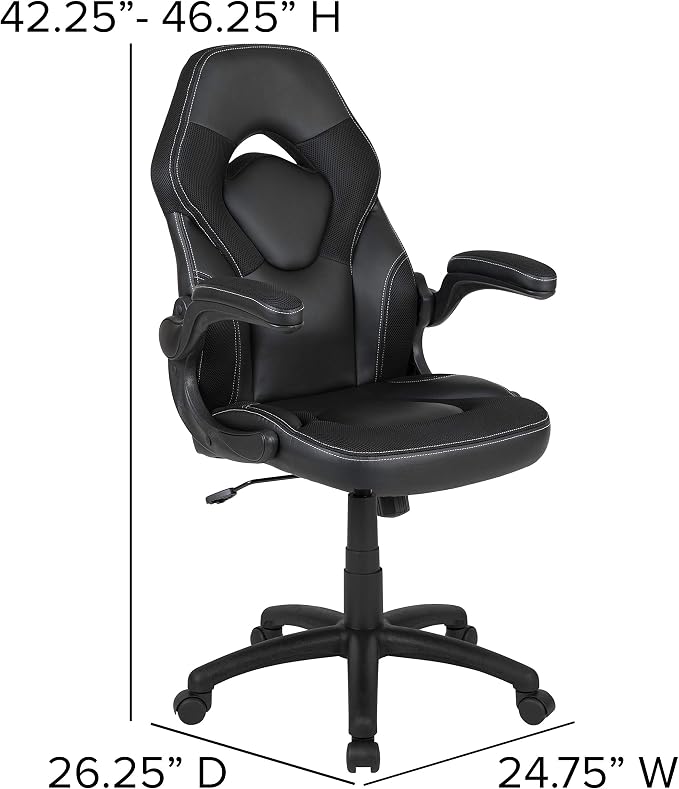 Flash Furniture X10 High-Back LeatherSoft Racing Style Gaming Chair with Flip-Up Arms, Ergonomic Padded Swivel Computer Chair, Black