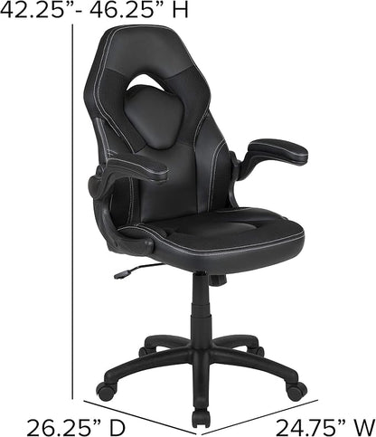 Flash Furniture X10 High-Back LeatherSoft Racing Style Gaming Chair with Flip-Up Arms, Ergonomic Padded Swivel Computer Chair, Black