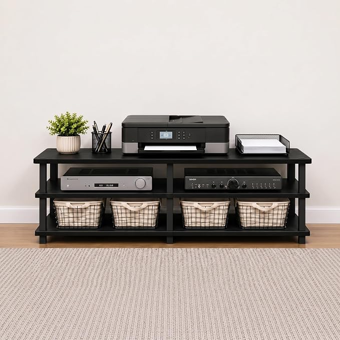 Furinno Turn-S-Tube No Tools 3-Tier Entertainment TV Stands, Dark Cherry and Black