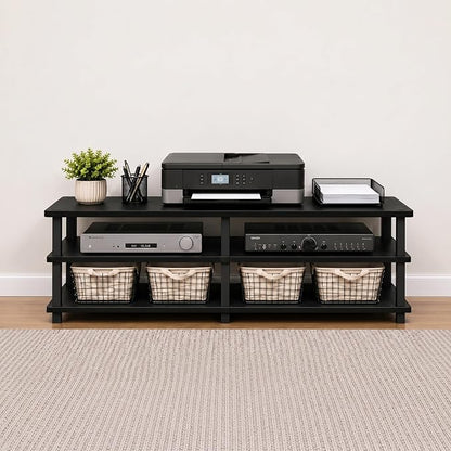 Furinno Turn-S-Tube No Tools 3-Tier Entertainment TV Stands, Dark Cherry and Black